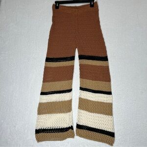ZARA Womens Crochet Pants Cream Beige Neutral Stripes Beachy Boho Wide Leg Size